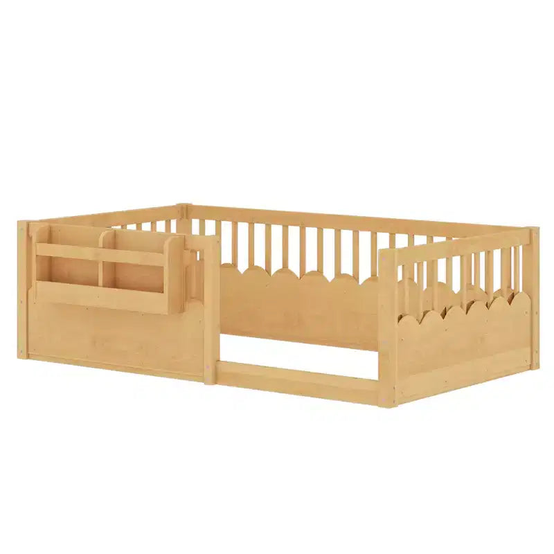 Lit cabane Montessori simple en bois Bellemave pour enfants, avec barrière surélevée et bibliothèque, pour filles et garçons