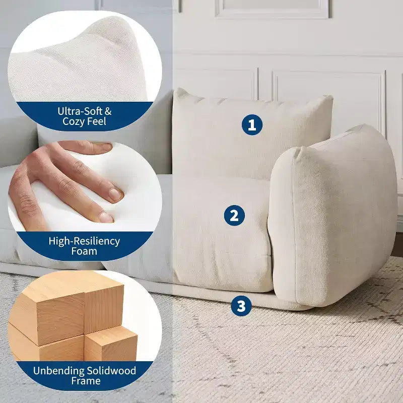 Divano modulare a due posti in tessuto chenille, divano nuvola a 2 posti con schiuma altamente elastica, divano senza struttura per piccoli spazi