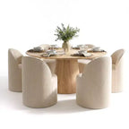 Ensemble de table à manger moderne pour 6 personnes, table ronde à piètement central, fauteuils tonneau pivotants à roulettes, chenille texturée - Panipeachy