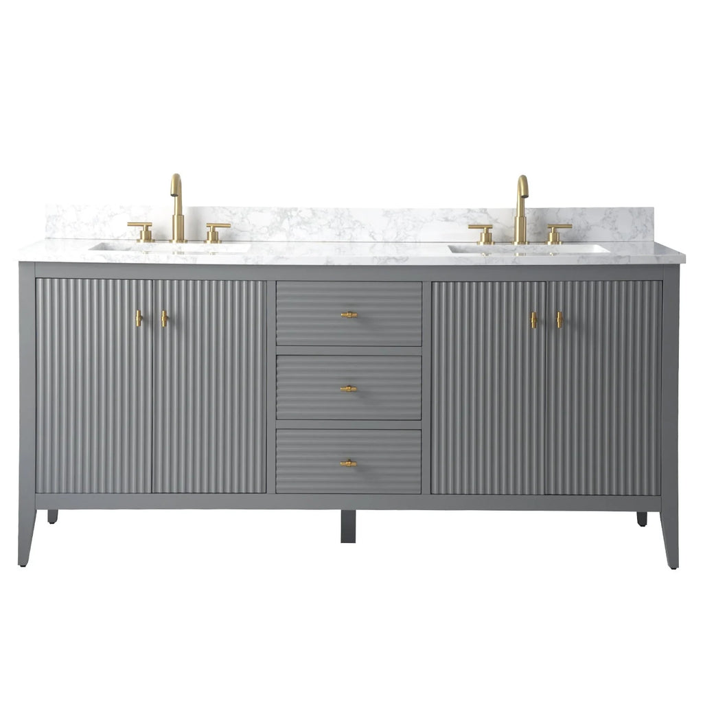 Meuble-lavabo Vanity Art 72 à double vasque avec plateau en marbre reconstitué