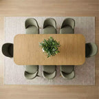 Set da pranzo composto da 9 pezzi per 8 persone, tavolo allungabile con base a cavalletto e sedie imbottite con gambe in legno massello-Panipeachy