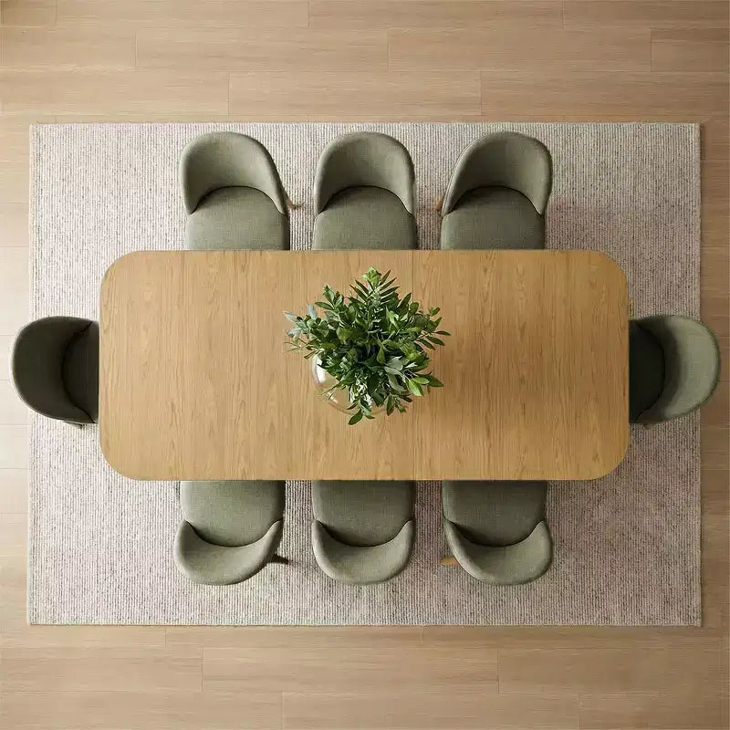 Set da pranzo composto da 9 pezzi per 8 persone, tavolo allungabile con base a cavalletto e sedie imbottite con gambe in legno massello-Panipeachy