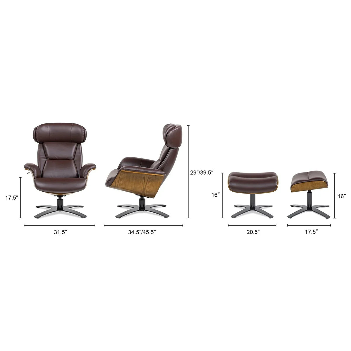 Fauteuil inclinable Jovan 31,5 en cuir véritable avec pouf