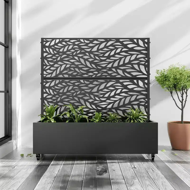 Fioriera MAYEERTY con grigliato, in ferro nero con persiane, stile classico Helen Street 01 combinato, set da 3 pezzi 72x47x16 pollici