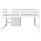 Lit mezzanine bas rose/blanc avec bureau, rangements et tableau blanc - 1 personne, 1 place