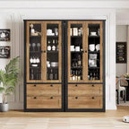 Dispensa da cucina in stile rustico con ante in vetro, mobile contenitore da 72 pollici con cassetti e ripiani regolabili per sala da pranzo, bagno e soggiorno