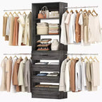 Système d’organisation de dressing en bois Besiost de 4 à 9 pieds avec 4 tiroirs, 4 tringles et des colonnes d’étagères