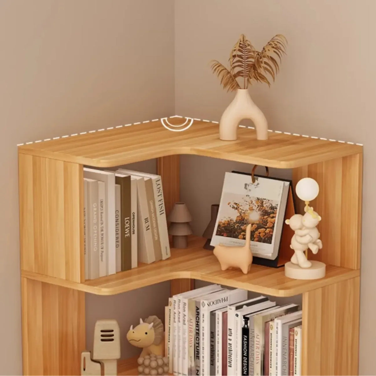 Manufactured Wood Corner Bookshelf with 6 Shelves