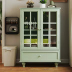Meuble de rangement, meuble bas en bois avec 1 tiroir et 2 portes vitrées, buffet de ferme avec rangement pour le salon