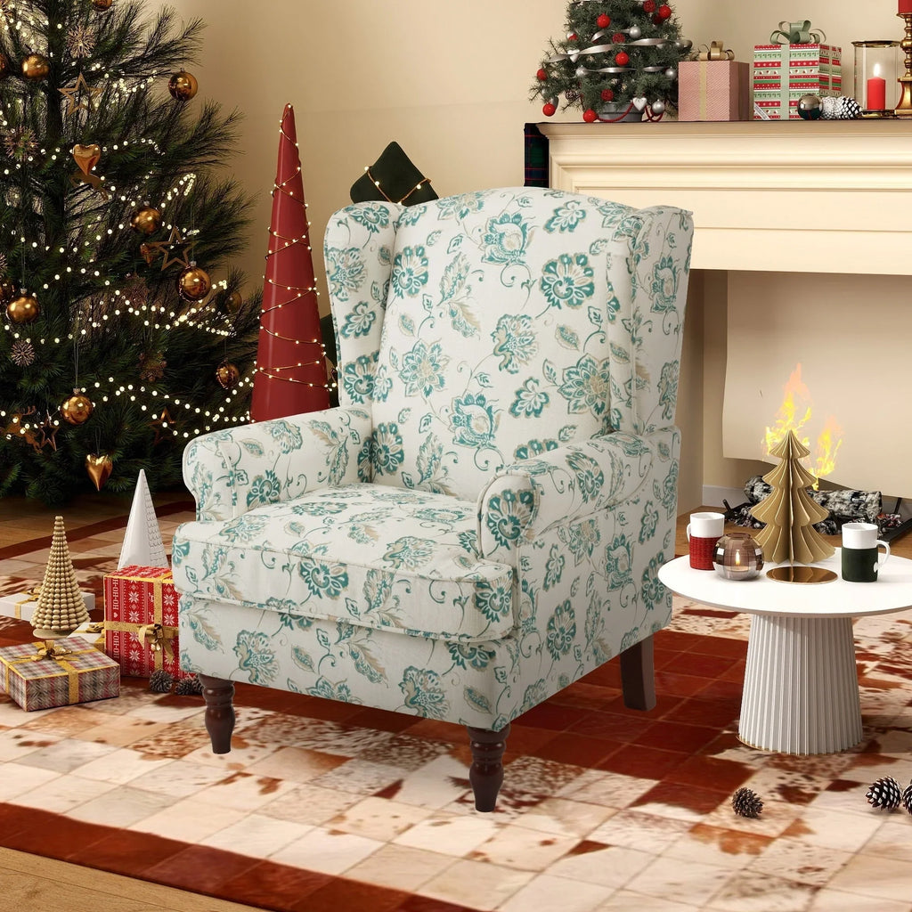 Fauteuil d’appoint moderne Erommy, fauteuil à dossier haut, canapé une place en tissu rembourré avec boutons et pieds en bois pour le salon