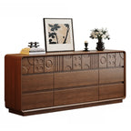 Commode en bois inspirée de l’Art déco avec motifs géométriques sculptés