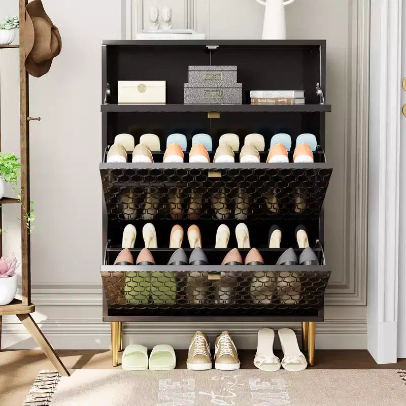 Meuble de rangement à chaussures CLIHOME pour entrée, 24 paires, avec tiroirs basculants, étagère et placard
