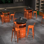 Industrial Black Orange Metal Drum Storage Bar Tables