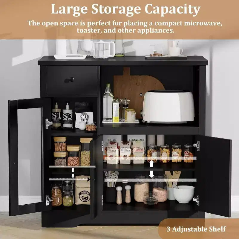Meuble de cuisine pour micro-ondes avec rangement, 3 portes, 1 tiroir et étagères réglables, meuble de rangement garde-manger