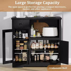 Meuble de cuisine pour micro-ondes avec rangement, 3 portes, 1 tiroir et étagères réglables, meuble de rangement garde-manger