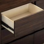 Cassettiera moderna a 6 cassetti con design a bordo vivo, base in metallo e struttura resistente in legno misto