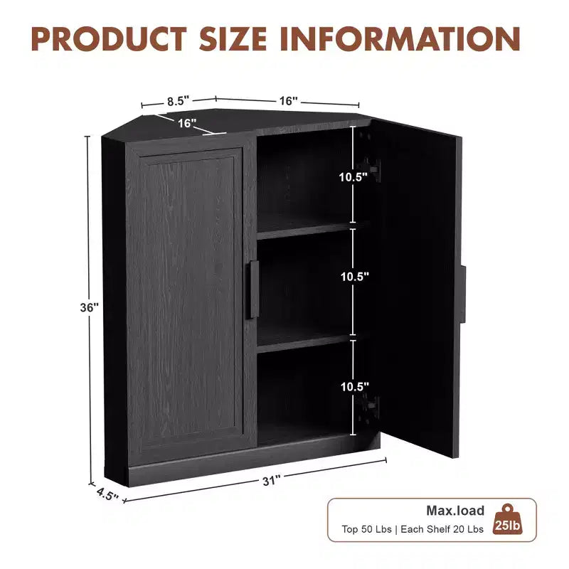 Meuble d’angle Dovelina avec étagères réglables, buffet, meuble à vin et meuble de cuisine et de salle à manger avec portes en bois - 31 po H x 31 po L, 36 po H x 31 po L