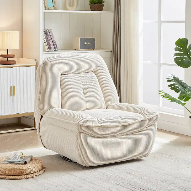 Drehbarer Cord-Sessel mit Gleitfunktion und Liegefunktion, Fußstütze für das Wohnzimmer