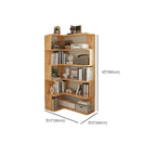 Libreria verticale in legno a forma di L con finitura naturale e schienale aperto