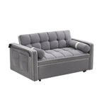 Velvet Convertible 55'' 2-Seater Sleeper Sofa with Pull-Out Bed, Adjustable Recline, Side Pockets, and Phone Holder