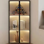 Mobile angolare moderno da esposizione in metallo e legno grigio con anta in vetro