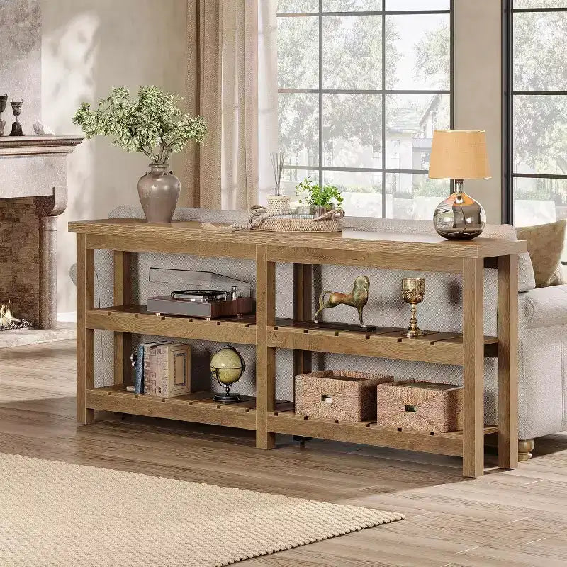 Table console extra longue Tribesigns de 180 cm, table d’entrée de style campagne à 3 niveaux, table en bois derrière le canapé pour salon, couloir et vestibule