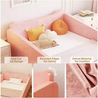 Letto per bambini JOYMOR, letto da pavimento con sponda di sicurezza, letto Montessori per bambini con forme di orecchie di animali, rosa