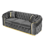 Canapé 3 places en velours de 90,6 avec 2 coussins, coussins haute densité, accents dorés et oreillers