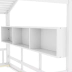 Cadre de lit plateforme en forme de maison, format une place et demie/double, lit cabane au sol pour tout-petit, lit Montessori pour enfant, lit maison de jeu avec étagère de rangement – ModernLuxe