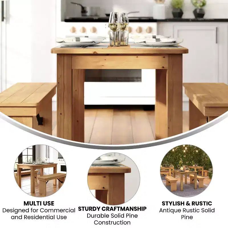 Mesa de jantar retangular Flash Furniture, 46 x 30, em pinho maciço