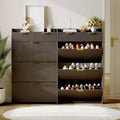 Scarpiera moderna bianca con 3 cassetti ribaltabili, 2 cassetti piccoli e ganci, organizer sottile scanalato per scarpe, mobile stretto per ingresso