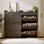 Scarpiera moderna bianca con 3 cassetti ribaltabili, 2 cassetti piccoli e ganci, organizer sottile scanalato per scarpe, mobile stretto per ingresso