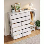 Dresser with 16 Drawers & Hanging Rod & Shelves, Fabric Storage Organizer for Bedroom, Closet, or Entryway