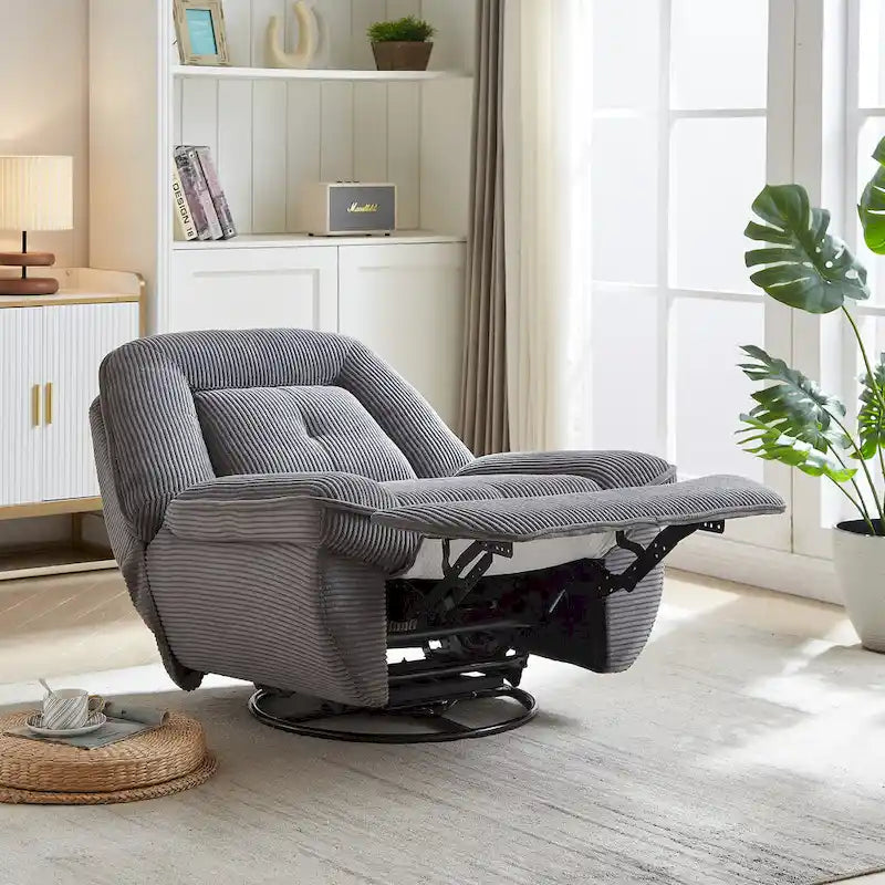 Drehbarer Cord-Sessel mit Gleitfunktion und Liegefunktion, Fußstütze für das Wohnzimmer