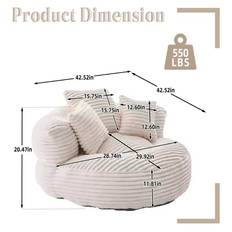 Sitzsack-Sofa für Erwachsene und Kinder, übergroßer Cord-Sitzsack mit 3 Kissen und Armlehne für Wohnzimmer oder Schlafzimmer