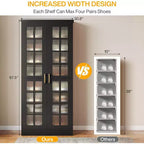 Meuble à chaussures haut Lantine avec portes, rangement à chaussures à 8 niveaux avec étagères réglables, meuble à chaussures moderne pour entrée, placard ou salon, blanc