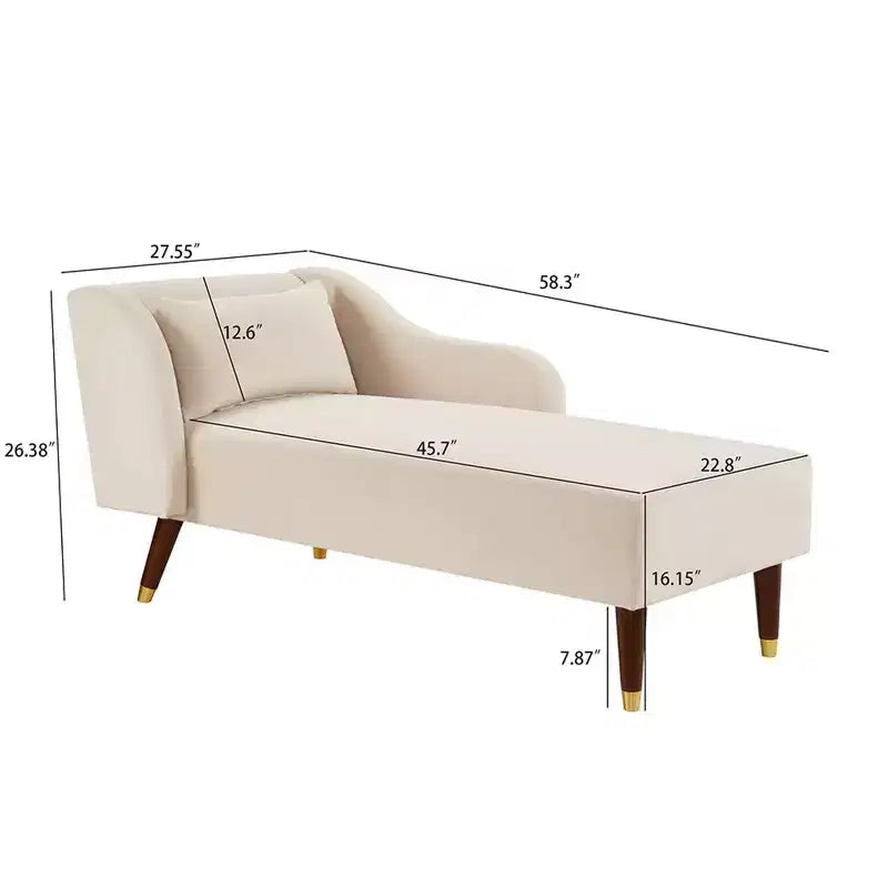 Chaise longue moderna in velluto, con bracciolo imbottito e bracciolo curvo, divano letto per camera da letto, ufficio o soggiorno