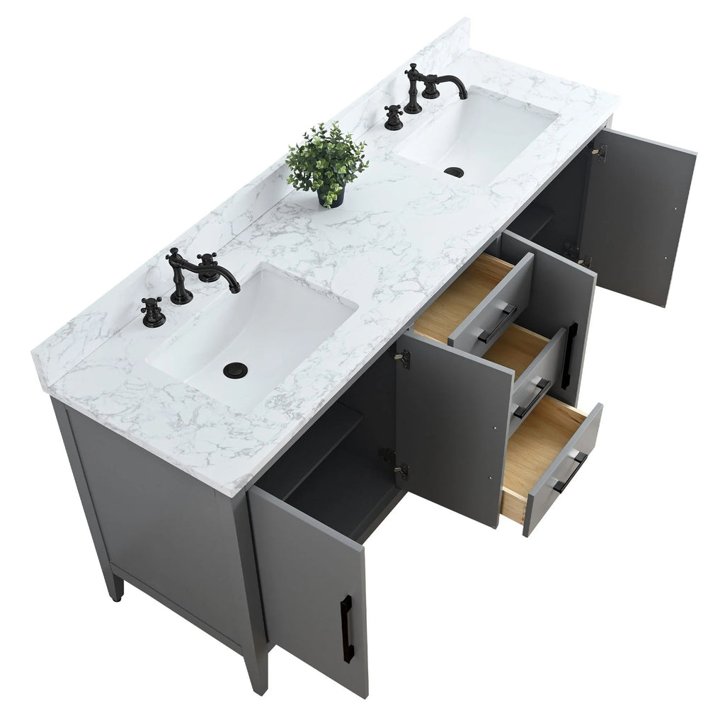 Meuble-lavabo Vanity Art 72 à double vasque avec plateau en marbre reconstitué