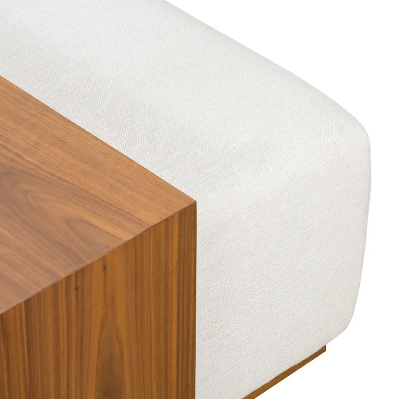 Pouf Jarmo Poly & Bark con tavolino regolabile in noce, vera pelle italiana pieno fiore
