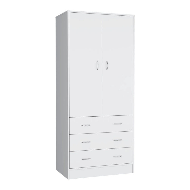 Armoire moderne à deux portes avec 3 tiroirs et 1 tringle pour chambre