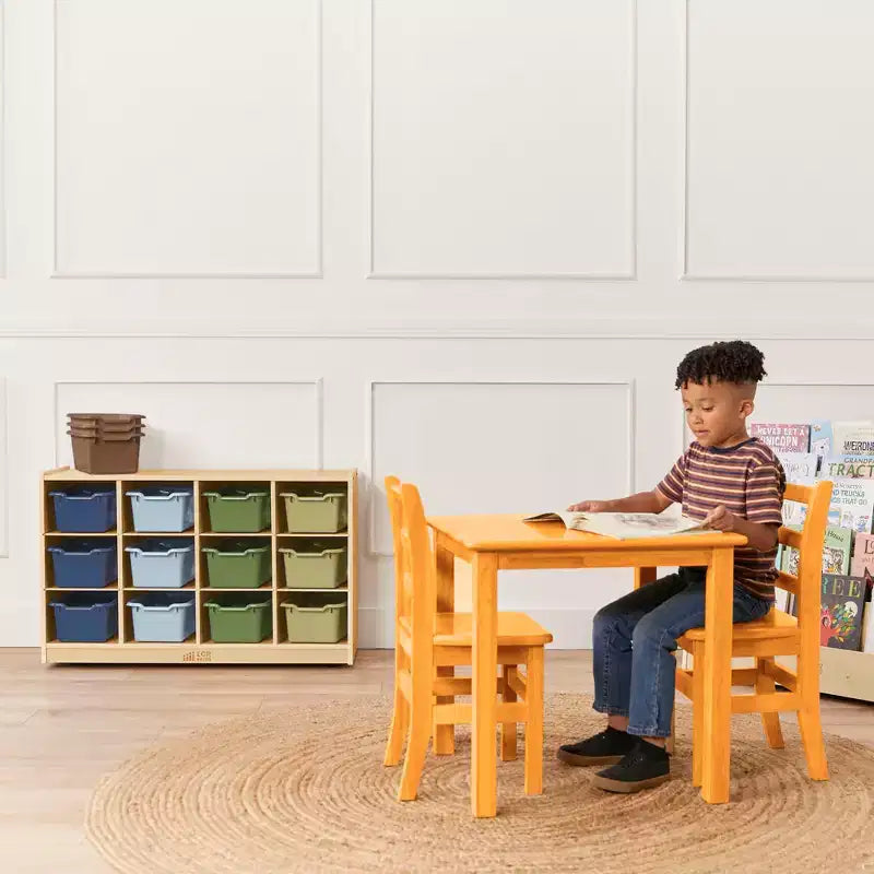 Mobiletto mobile con vassoi e 15 contenitori frontali a vaschetta, 3x4, arredo per bambini