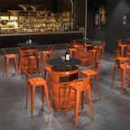 Industrial Black Orange Metal Drum Storage Bar Tables