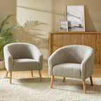 Fauteuil bouclé moderne Sheila de 30 W avec pieds en bois massif, lot de 2, par HULALA HOME