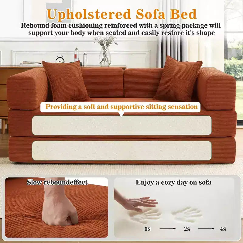Canapé-lit pliant Dyonery 78 convertible en canapé en velours côtelé, format king, couchage au sol, 4-en-1, canapé modulaire à combiner soi-même, confortable et dépliant