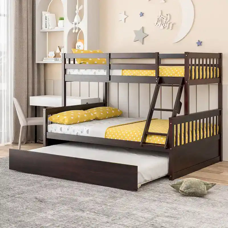 Letto a castello Gymax con letto singolo sopra un letto matrimoniale, estraibile singolo e piattaforma convertibile