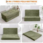 Divano letto con materasso pieghevole a tre sezioni SunnyFurn da 15 cm, 190,5 x 138 cm, letto per ospiti pieghevole in schiuma con velluto a coste trapuntato, portatile per campeggio, soggiorno e camera da letto