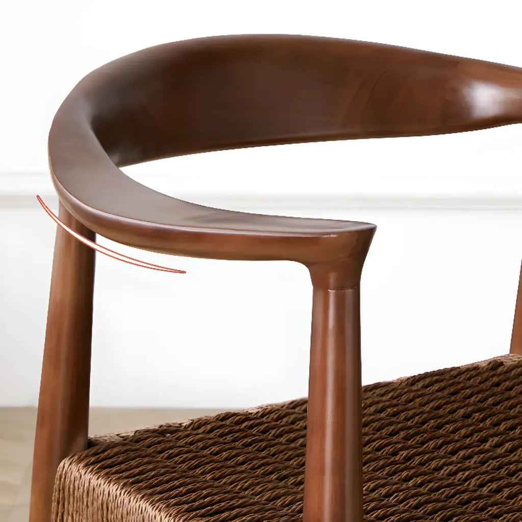 Sedia da pranzo scandinava in legno curvato con seduta intrecciata e braccioli