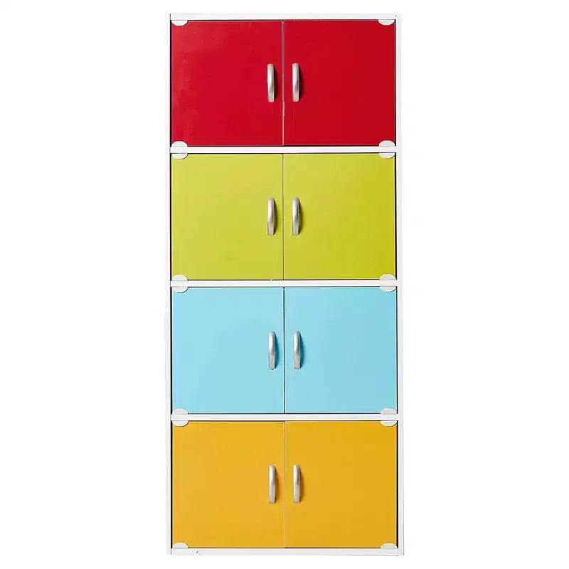 Bibliothèque-armoire de rangement polyvalente fermée Hodedah HID44, robuste, à 8 portes, à poser au sol, pour la maison et le bureau, finition bois de hêtre
