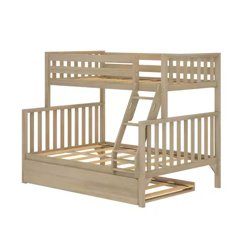 Letto a castello Max & Lily, singolo sopra matrimoniale con letto estraibile, in legno massello e stile scandinavo, per bambini