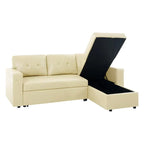 Divano componibile reversibile trasformabile con letto estraibile, chaise longue con contenitore nascosto e gambe resistenti
